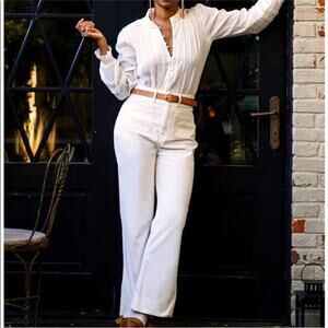 Faherty Portland Egret Cream Corduroy Wide Leg Flare High Waist Trouser Pant 28